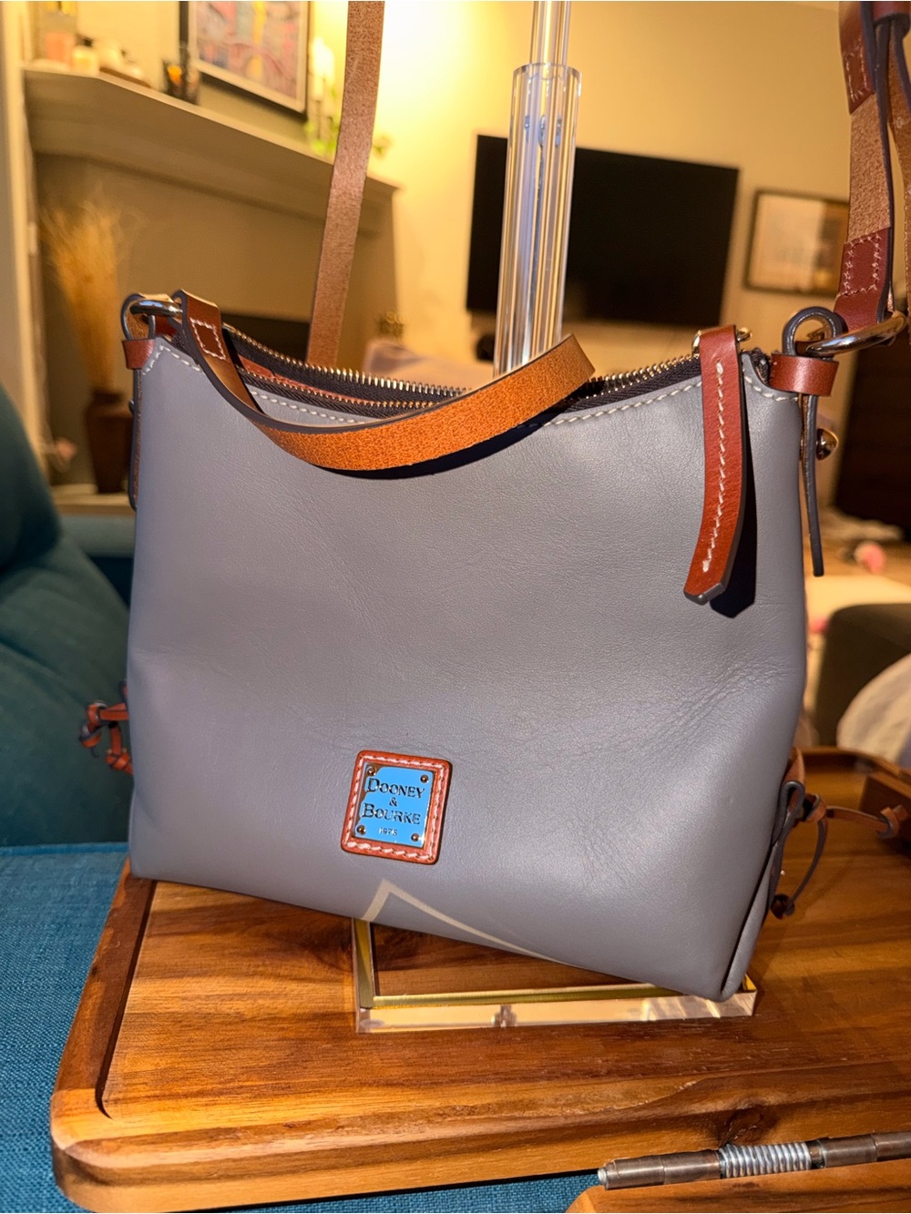 Dooney and Bourke Gray Italian Smooth Leather Women's Penrose 24 Crossbody Bag